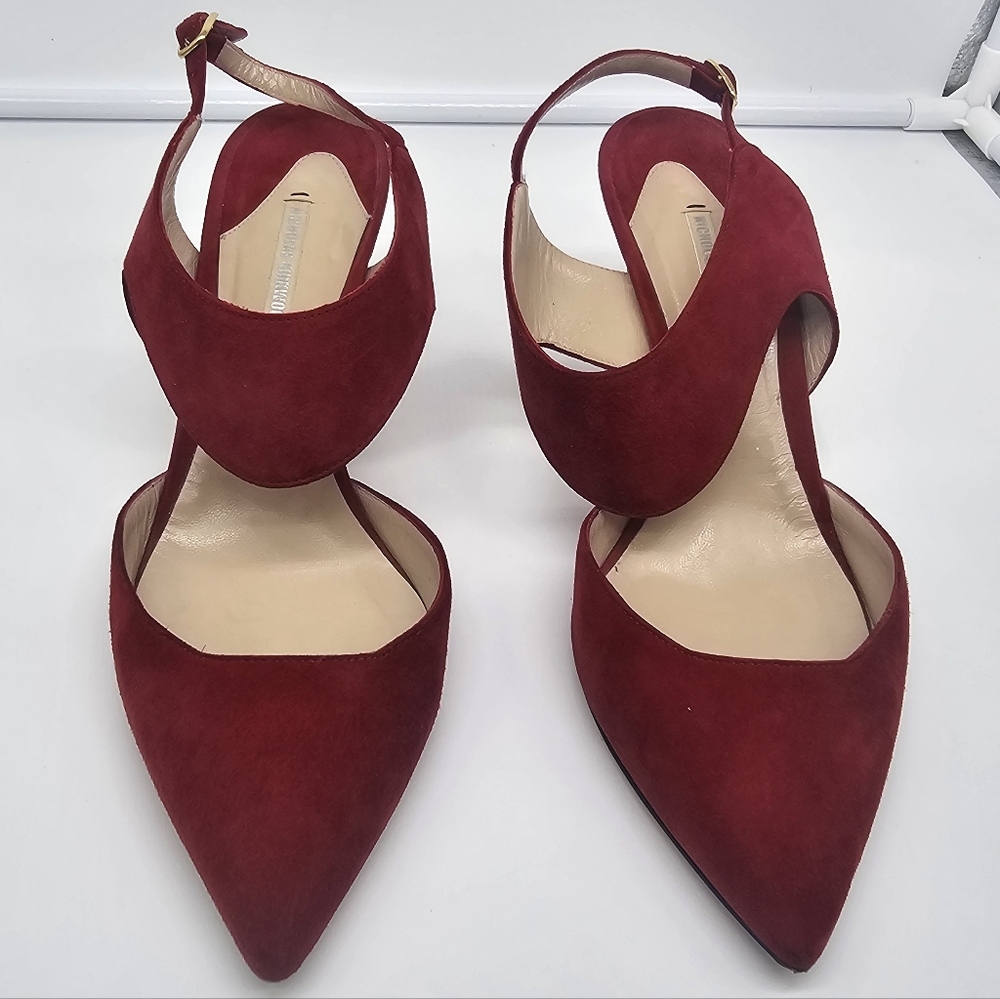 NICHOLAS KIRKWOOD Leda Crimson Red Suede Cut Out Slingback Pumps Heels sz 39.5 - Picture 7 of 13